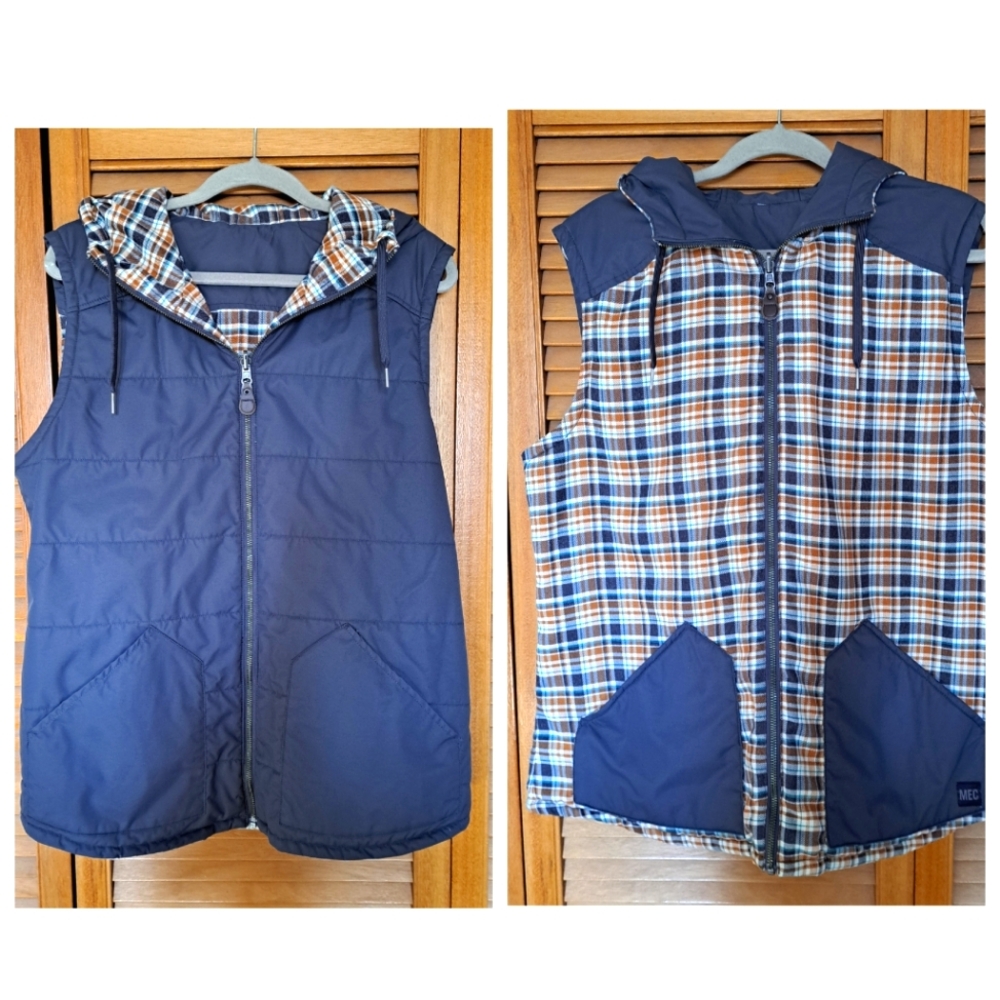 MEC Reversible Hooded Vest, gray/plaid